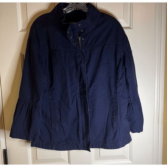 Nordstrom Caslon Jacket Size Medium Doleman Bell Arms Navy Outdoor Cozy Warm - Picture 1 of 5